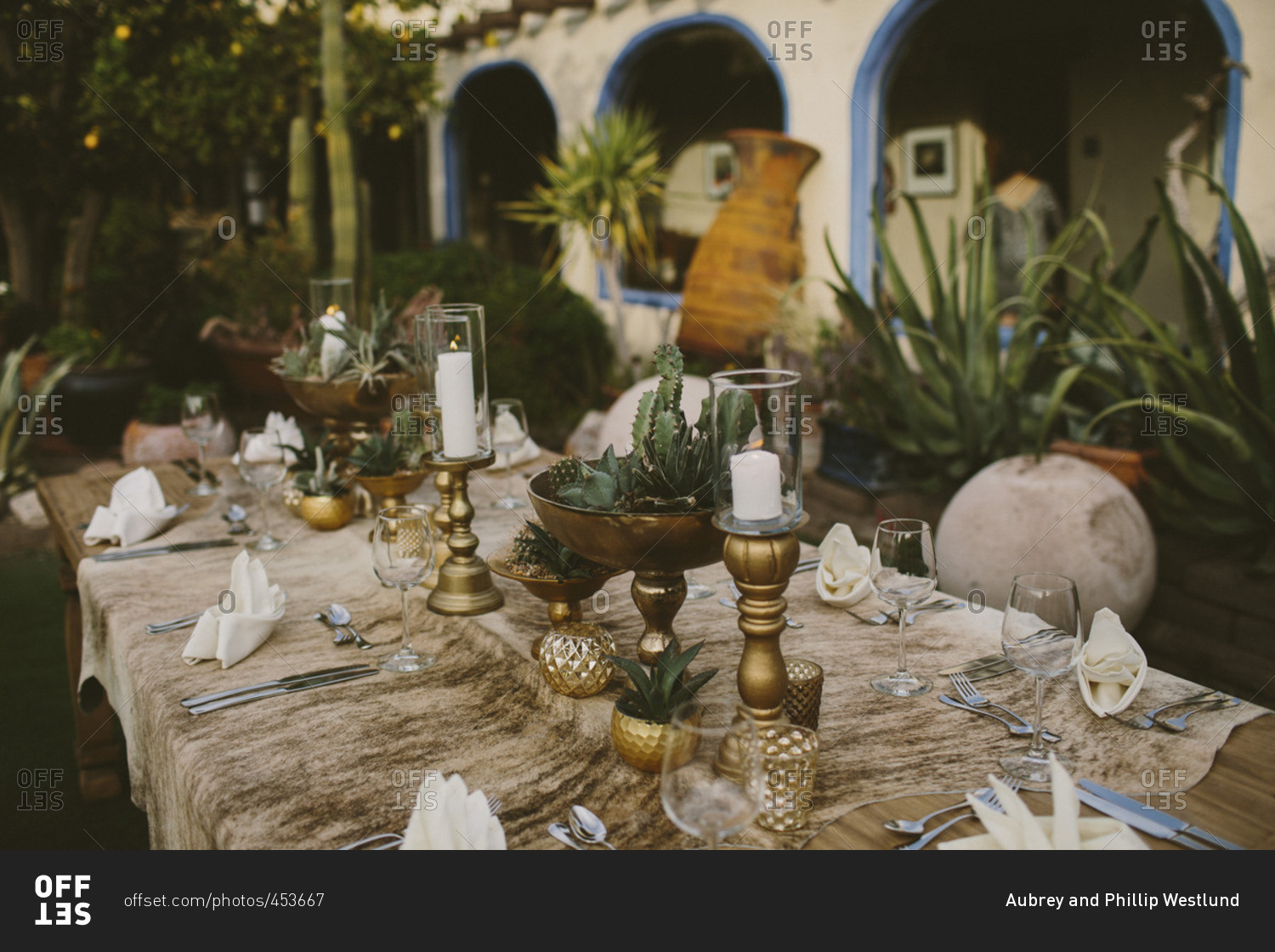 Mid-western table setting in a gold and cactus theme