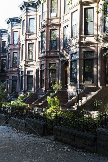 Rows of Brooklyn residential brownstones