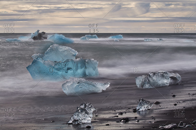 Chunks of ice on a beach in Iceland