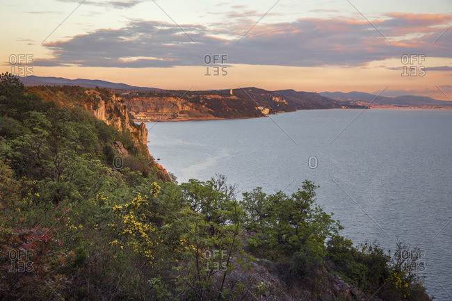 View towards the coast of Sistiana in Trieste, Trieste, Friuli-Venezia Giulia, Italy