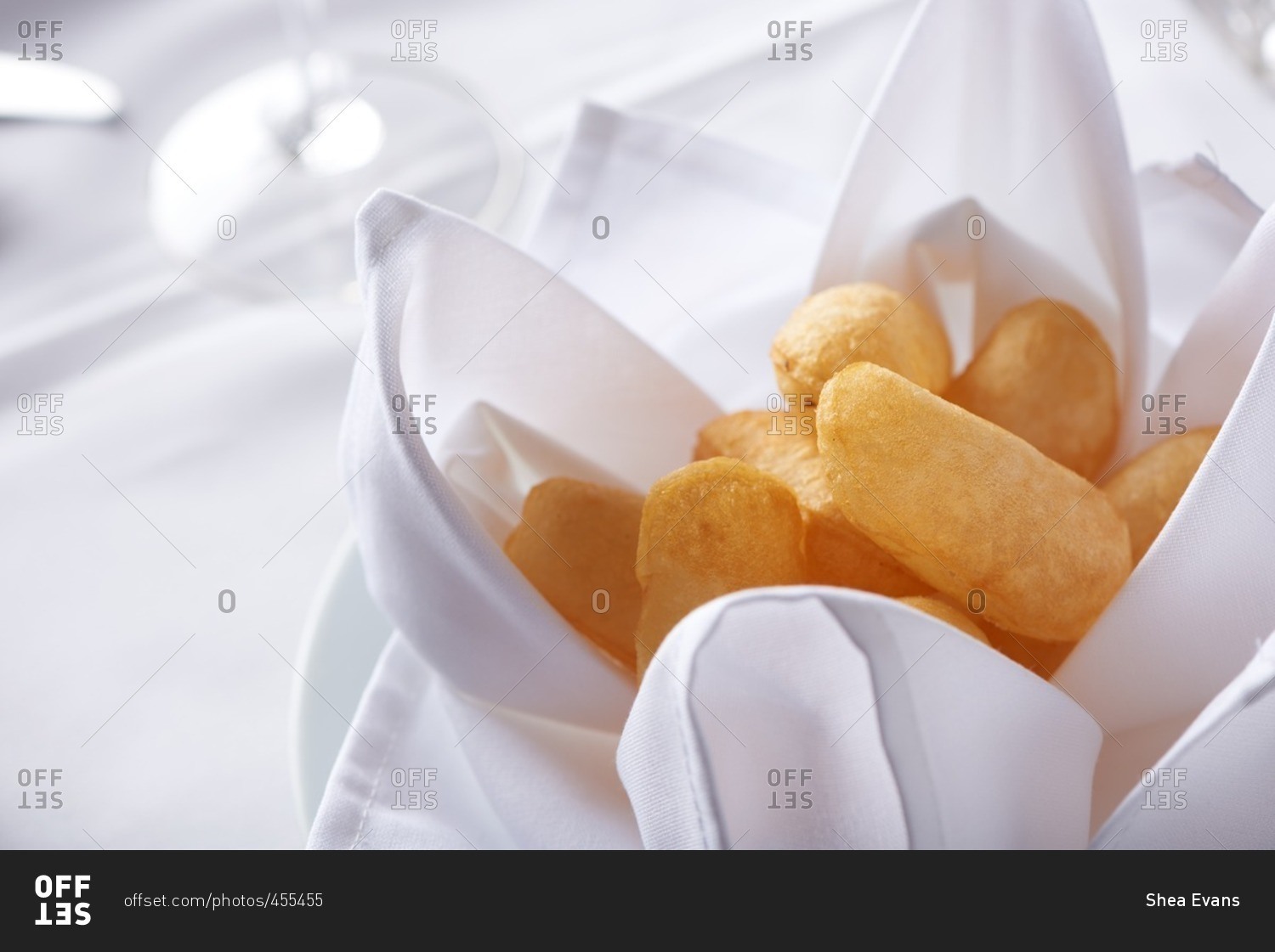 Traditional French fries, Pommes De Terre Souffles, potatoes that have been puffed, hollow on the inside and served hot with sea salt.