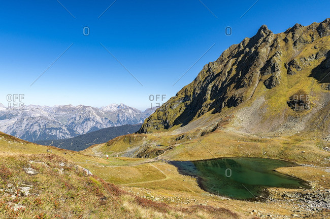 Austria- Vorarlberg- Montafon- Hochjoch mountain and Lake Herzsee