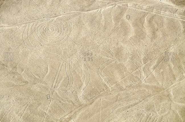 Peru- Nazca- Aerial view of geoglyphs of Nazca and Palpa- UNESCO World Heritage