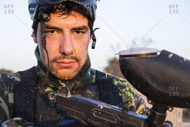 Portrait of a paintball player