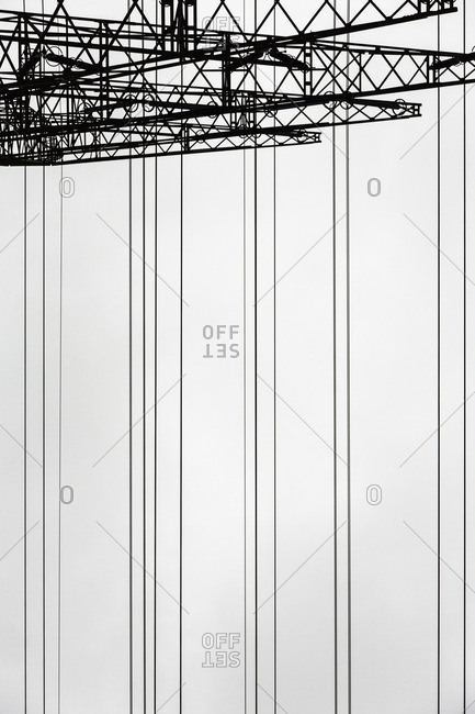 Steel support beams and cables hanging down
