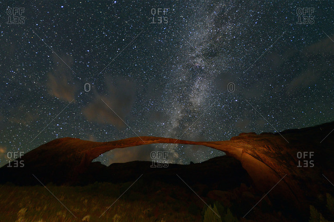 The Milky Way above Landscape Arch in Arches National Park.