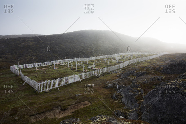 A Cemetery On The Barren Landscape In The Arctic Village Of Itilleq, Greenland