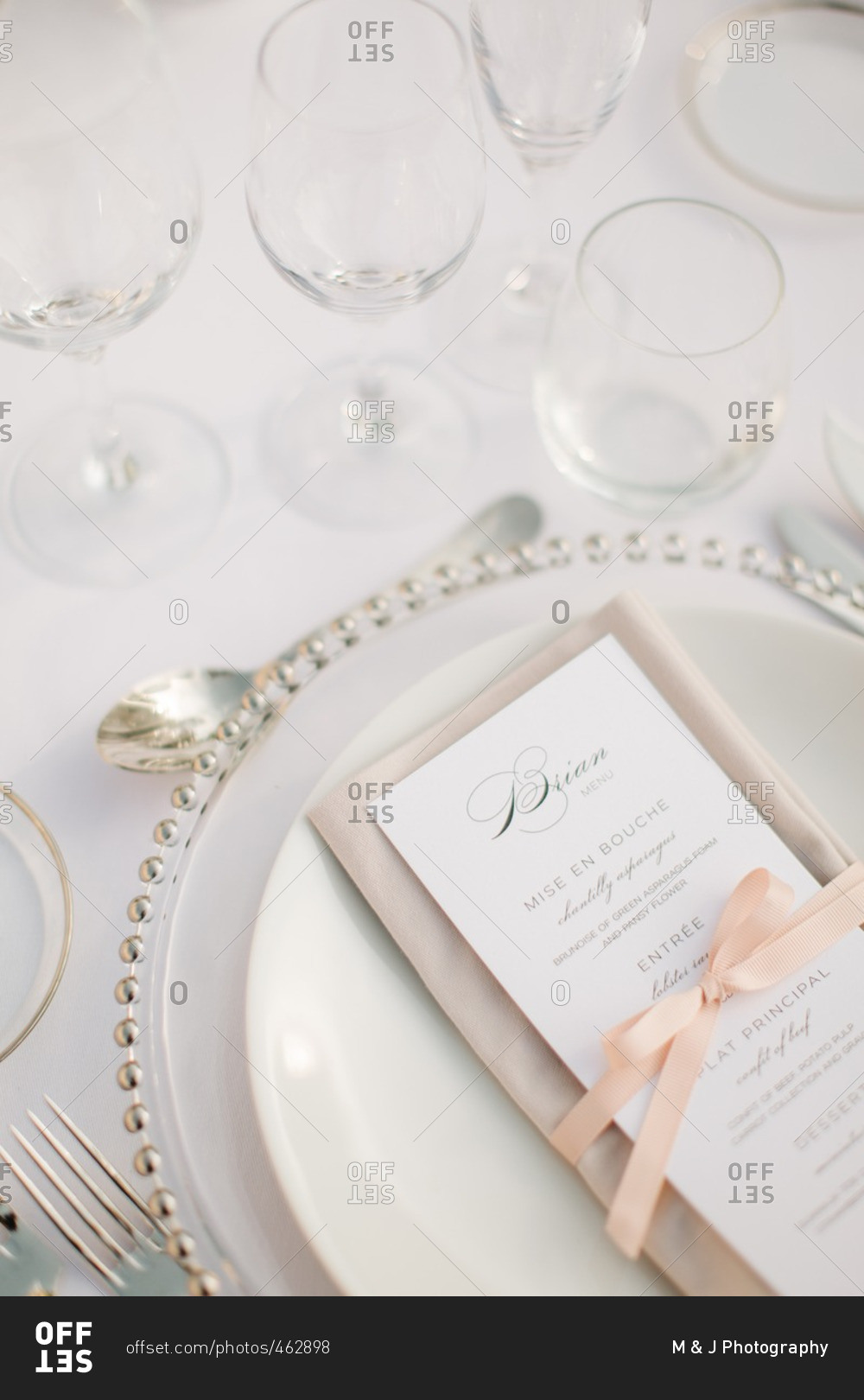 Close up of wedding place setting