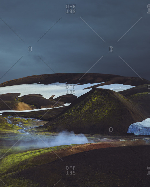 Scenic view of snowy mountains in Iceland