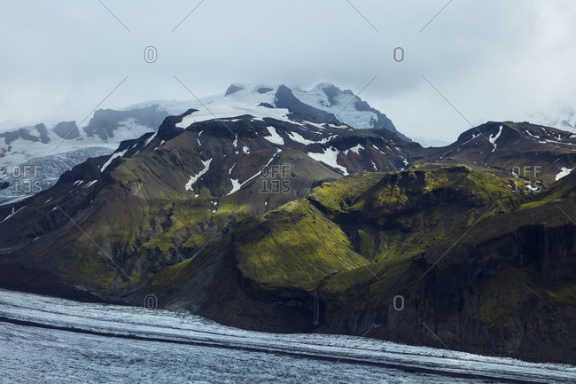 Landscape with snowy mountains in Skaftafell, Iceland