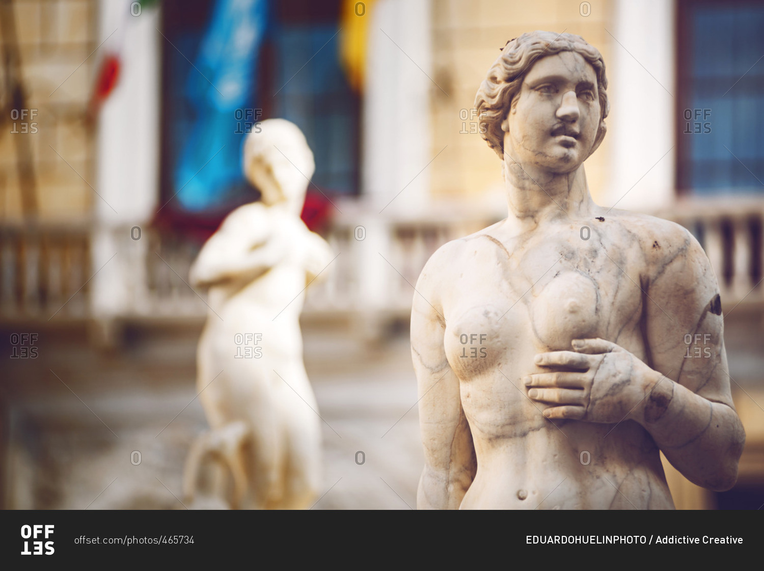 Baroque fountain with nude sculptures on piazza Pretoria in Palermo, Sicily, Italy