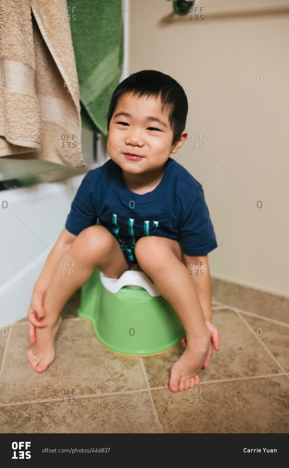 Toddler boy using the potty stock photo - OFFSET