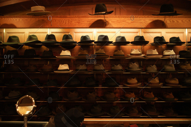 Hat shop with variety of hats on display