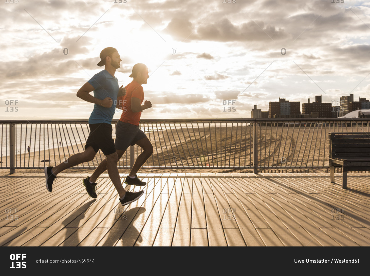 USA- New York City- two men running on Coney Island