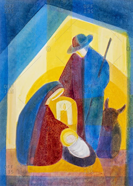 Holy family of Bethlehem in the stable