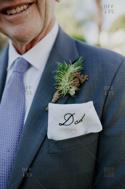Dad with embroidered  handkerchief and boutonniere