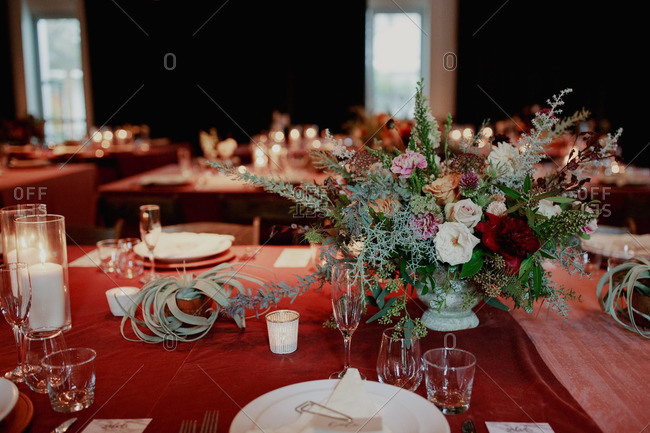 Tables Set With Desert Plants And Floral Arrangements For Wedding