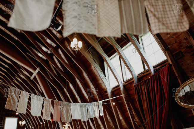 Cloth Banner Decorations Hang From Barn Rafters Stock Photo Offset