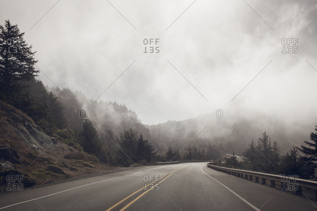 Empty country road during foggy weather