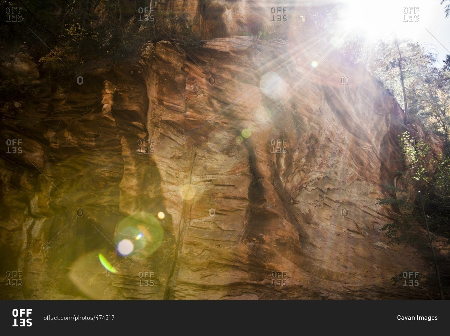 Sunlight falling on rock formation in Coconino National Forest