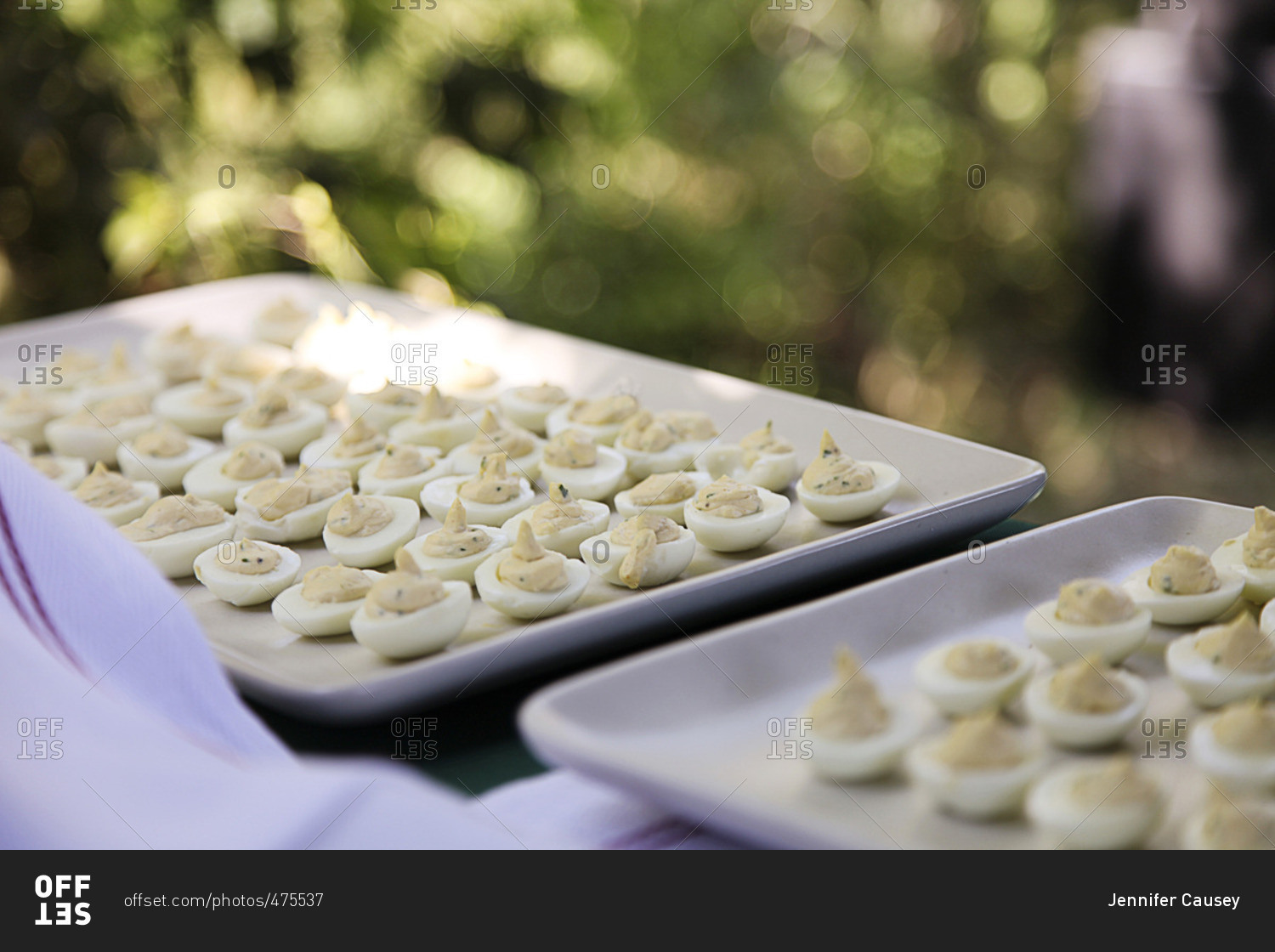 Deviled eggs on a tray for party outdoors