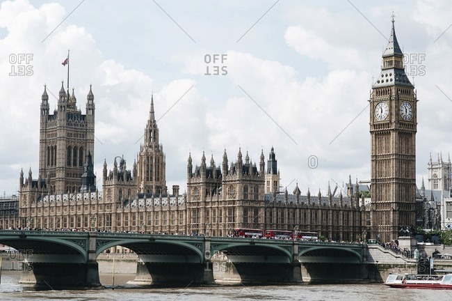 The view of the London Eye, River Thames and Big Ben from the Golden  Jubilee Bridge stock photo - OFFSET