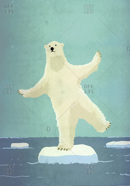 Illustrative image of polar bear balancing on iceberg in sea representing global warming