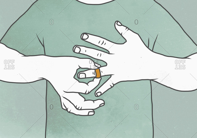 Illustration of man removing wedding ring representing relationship difficulties