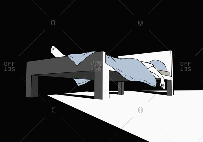 Illustrative image of tired man sleeping on bed in darkroom