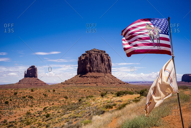 American flag and Navajo flag at Monument Valley