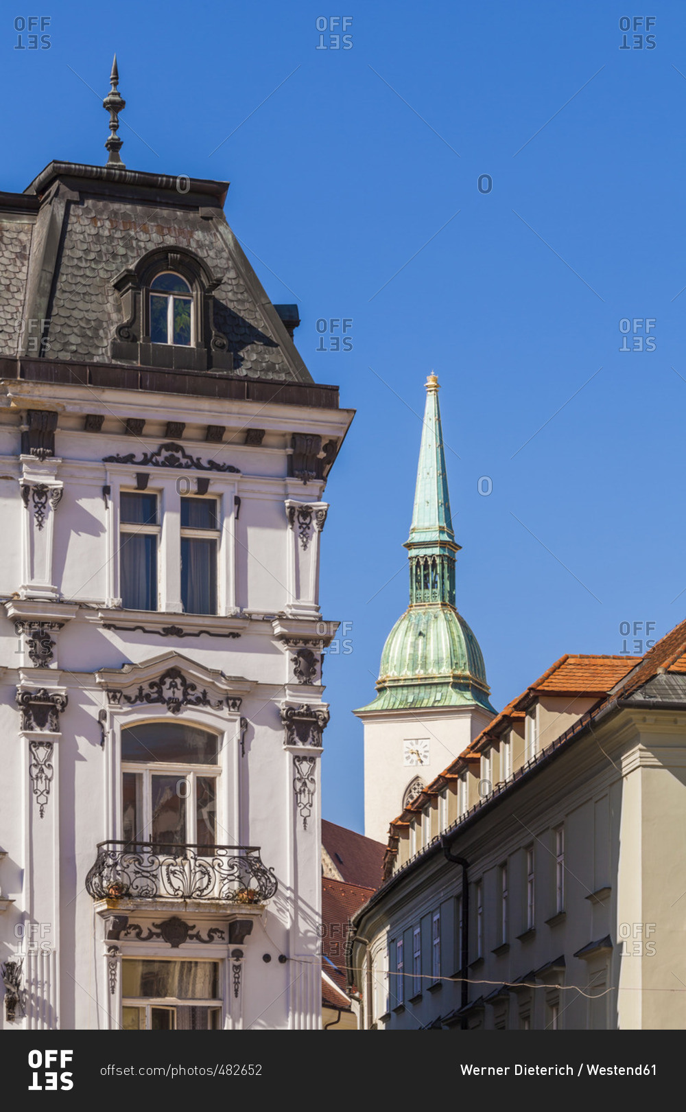 Slovakia- Bratislava- view to spire of Martin's Cathedral at the old ...