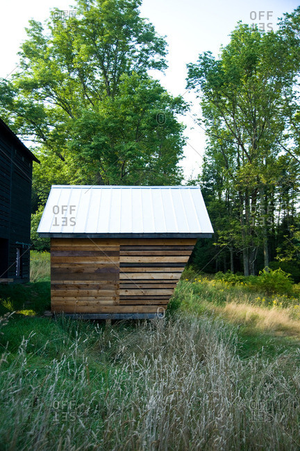 Beach Lake, Pennsylvania - August 4, 2012: A small rustic building in the countryside of the Mildred's Lane art complex