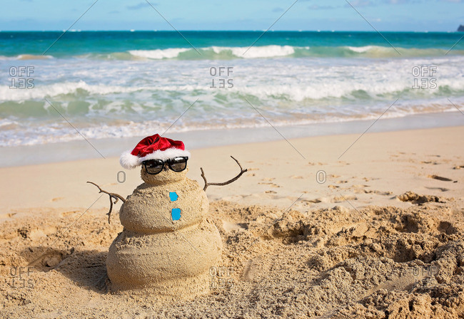 Sand Snowman on the Beach Aluminum Water Bottle