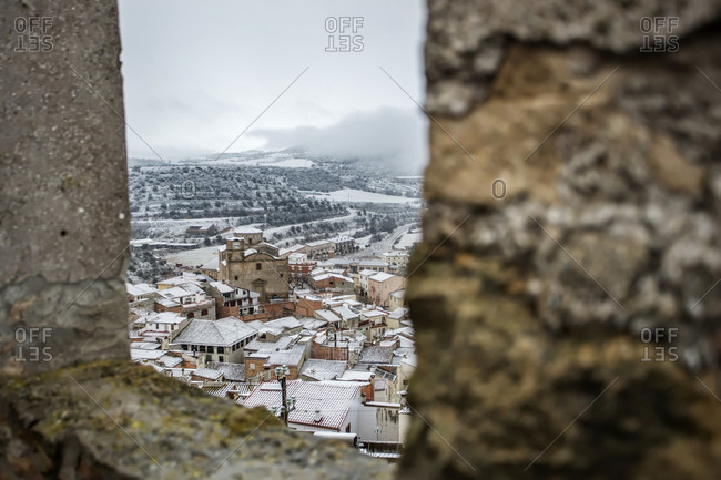 Town Covered With Snow In Catalunya, Spain