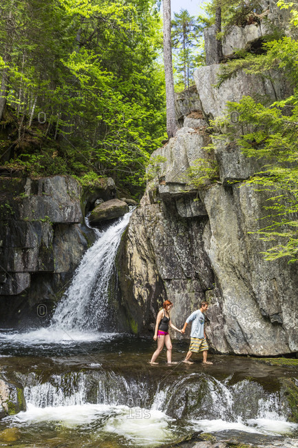 A Couple Explores Screw Auger Falls On Gulf Hagas Brook Appalachian Trail