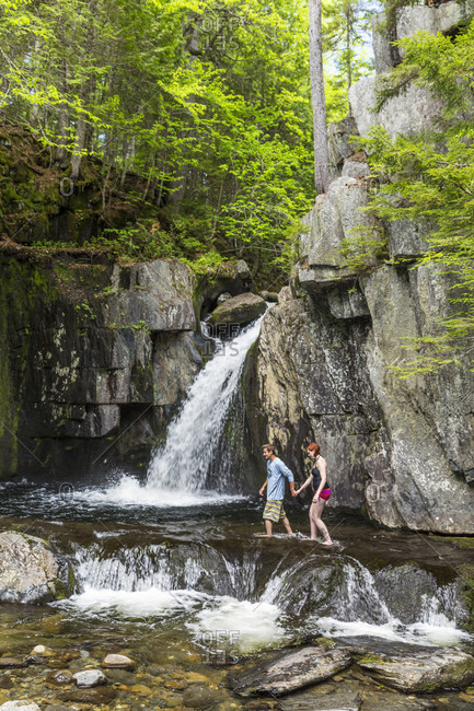 A Couple Explores Screw Auger Falls On Gulf Hagas Brook Appalachian Trail