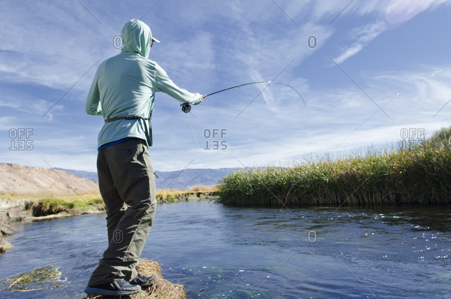 Fisherman Fly Fishing On The Owens River, Bishop, California, Usa