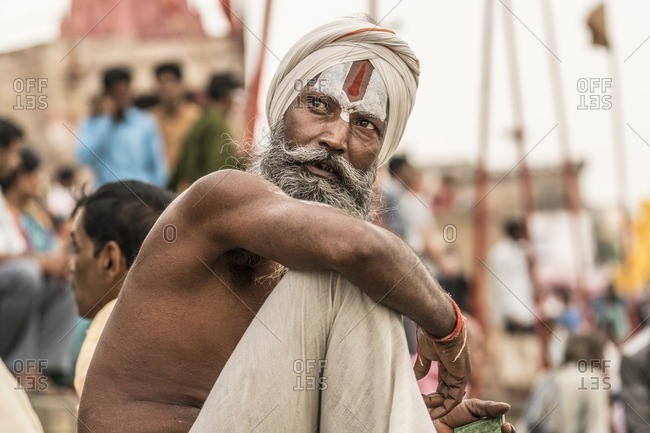 Varanasi, India - July 7, 2016: Hindu Sadu, or holy man, in the city of Varanasi