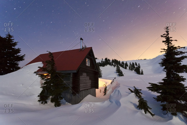 Mt. Steele cabin at night, Tetrahedron Provincial Park British Columbia, Canada