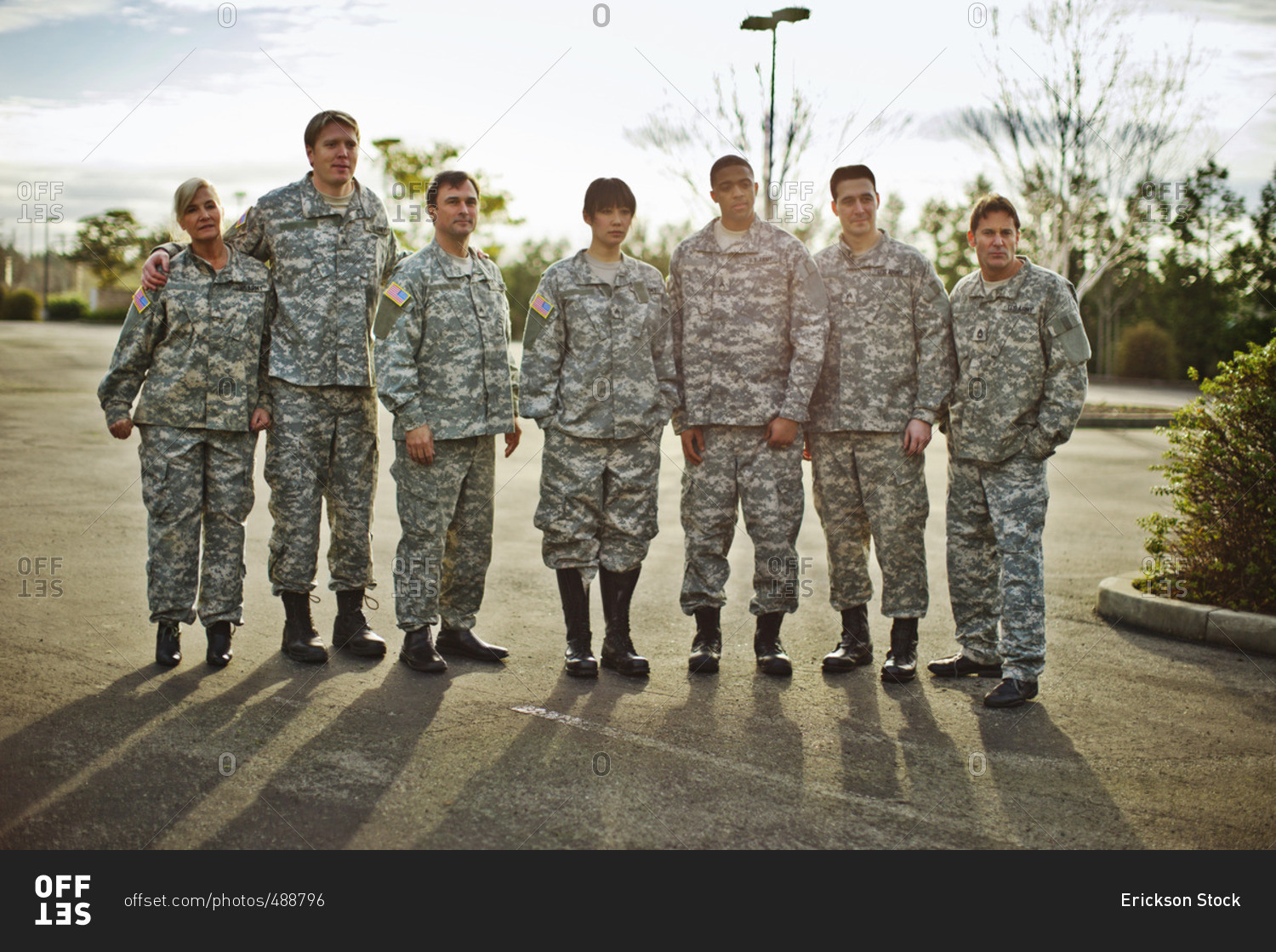 Group of soldiers standing together. stock photo - OFFSET