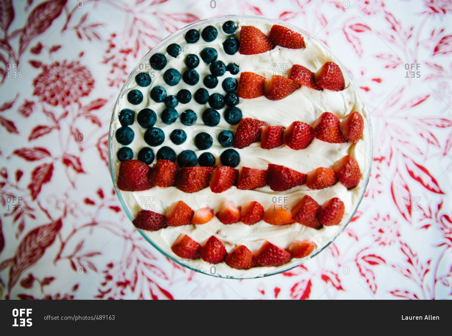 American flag dessert on a red and white table cloth