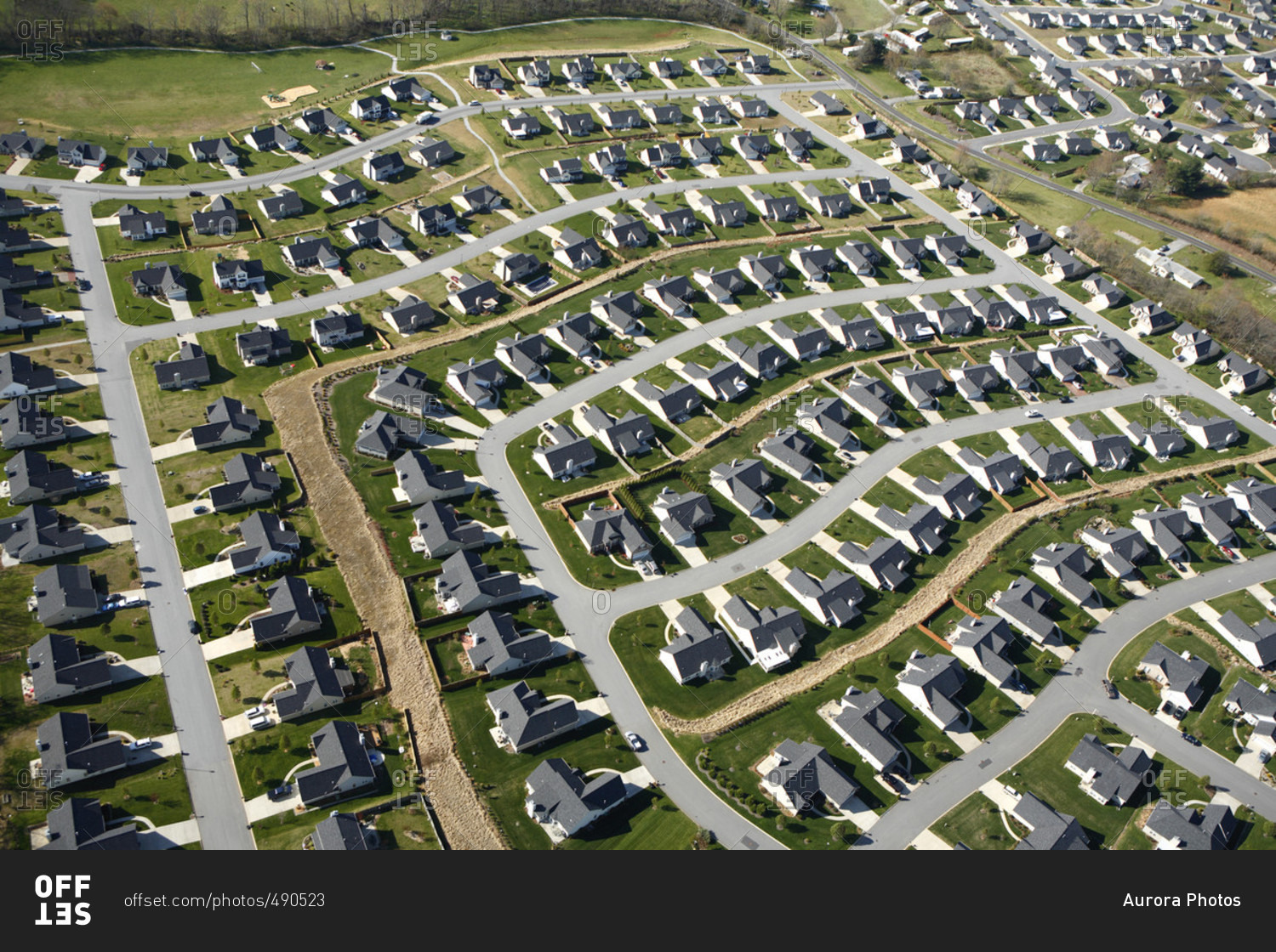 Aerial view of suburban tract homes in the Fletcher community in Asheville NC
