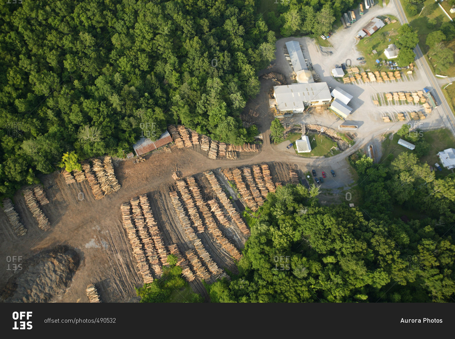 Aerial view of the log yard at Allegheny Wood Products in Riverton, WV