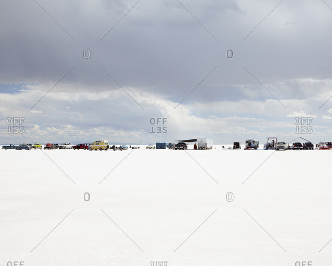 Bonneville Salt Flats, Utah, USA - September 14, 2010: Row of spectators on Bonneville Salt Flats, during Speed Week