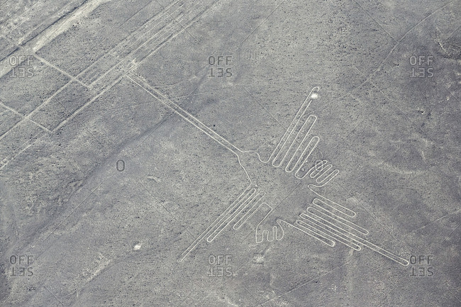 Peru- Nazca- Aerial view of geoglyphs of Nazca- The Hummingbird