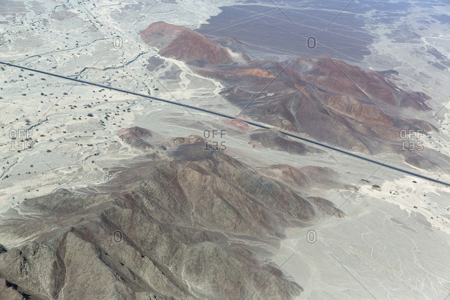 Peru- Nazca- Aerial view of geoglyphs of Nazca- Carretera Panamericana Sur