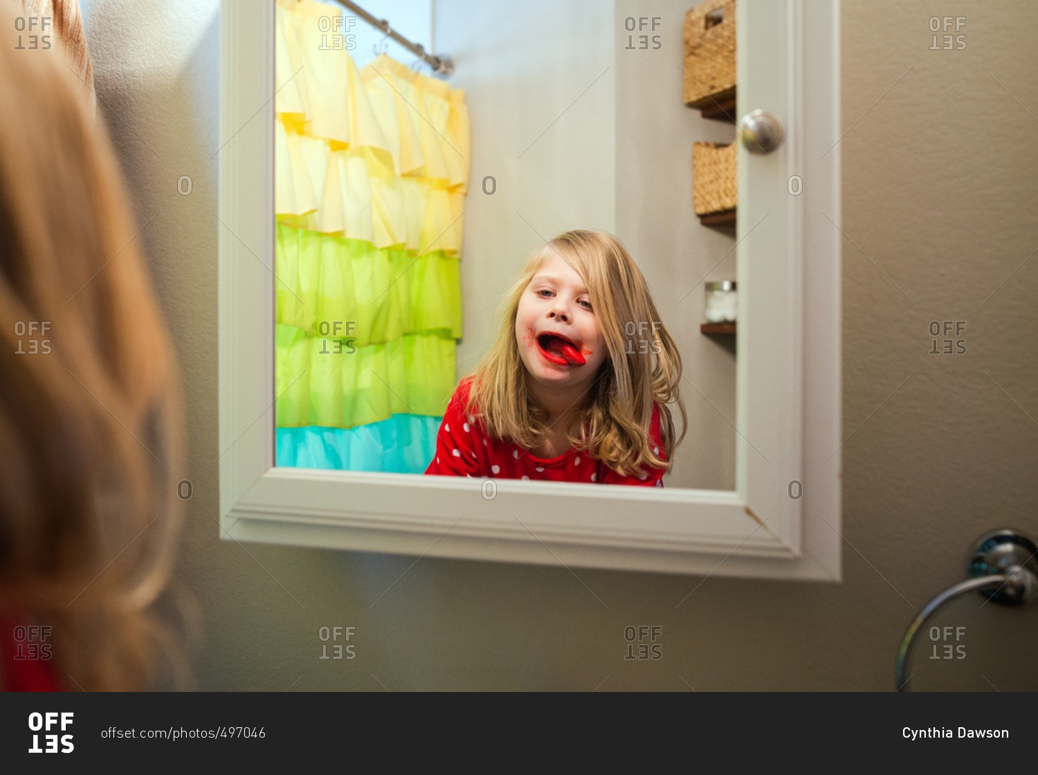 Girl Looking At Tongue In Mirror Stock Photo Offset