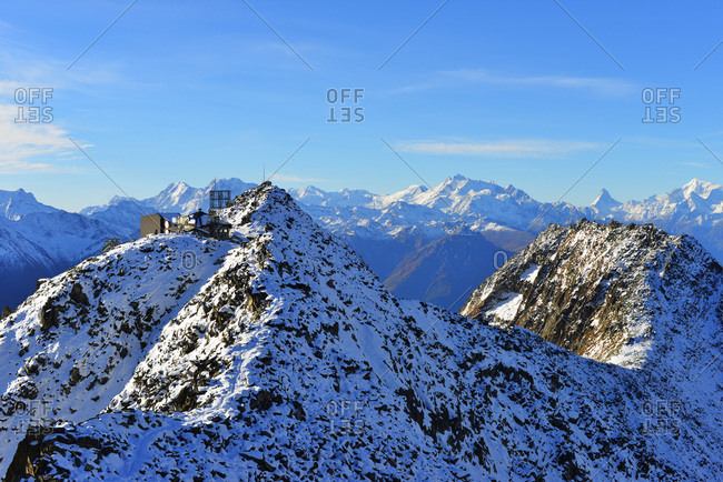 Eggishorn cable car station and the Matterhorn in the distance, Jungfrau-Aletsch, UNESCO World Heritage Site, Valais, Swiss Alps, Switzerland, Europe