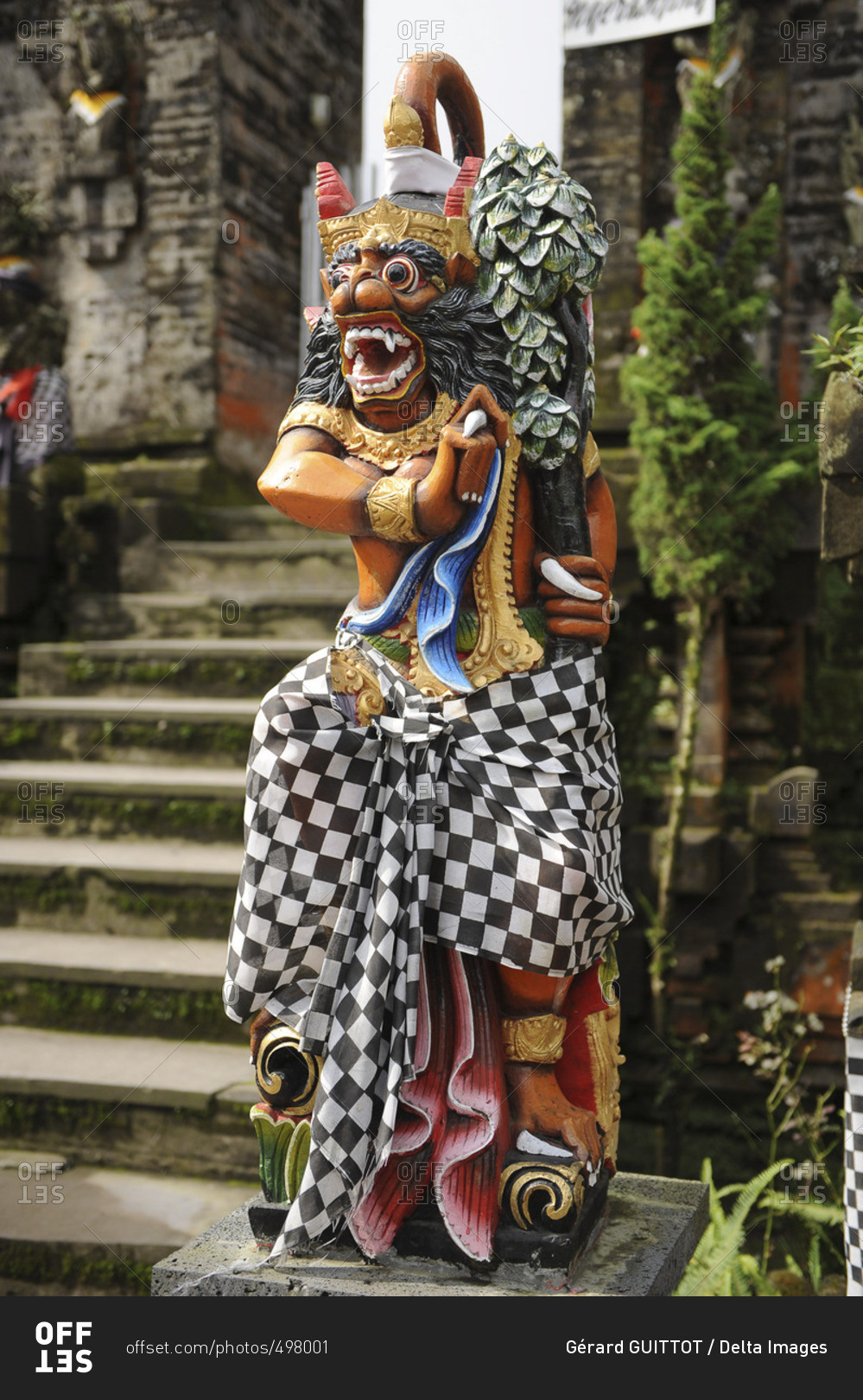 Indonesia, Bali, Bedugul, Statue in the temple of Ulu Ulun Danu. The temple of Ulu Ulun Danu is located on the shores of Lake Bratan. The Temple is dedicated to the goddess of waters