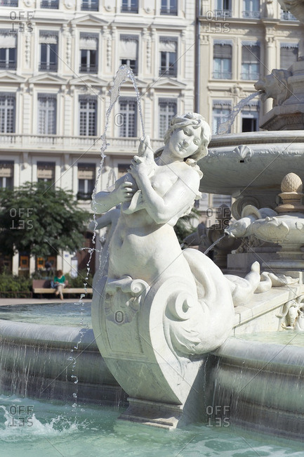 France. Lyon. Fountain of the Place des Jacobins ( 1885 ) Detail of a statue of a mermaid